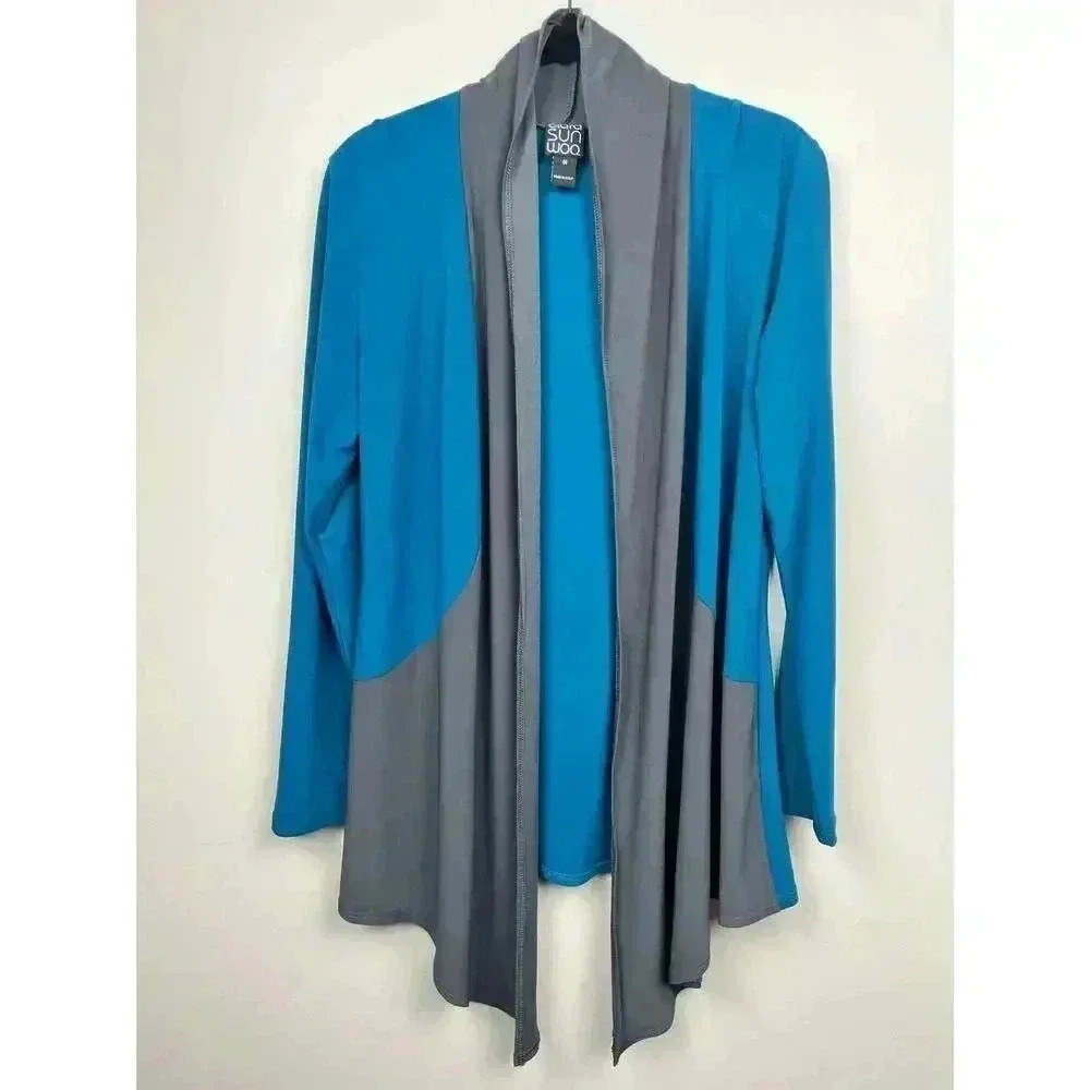 Clara Sun Woo Teal and Gray Draped Cardigan - size Medium